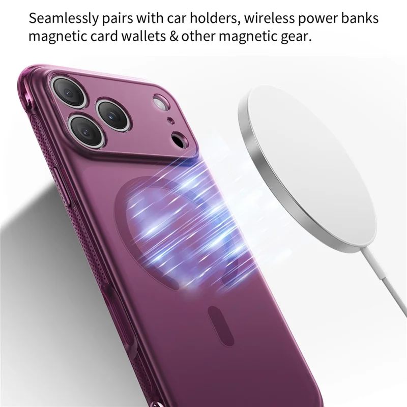 Magnetic Phone Case for iPhone 18 Pro  /  17 Pro Air Cushion Shockproof PC + TPU Mobile Back Cover - Wine Red