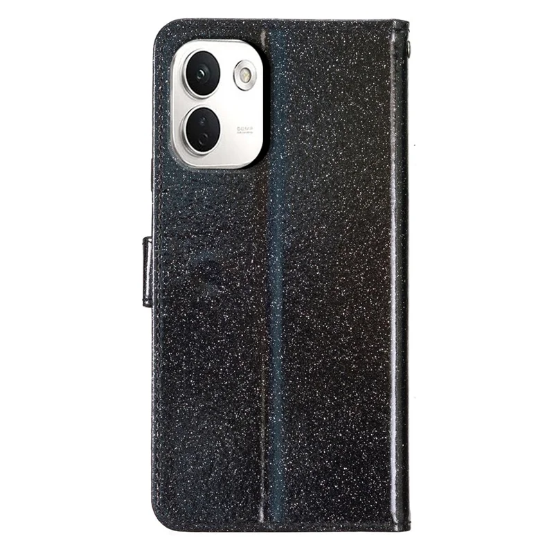 For Xiaomi Redmi Note 17 Pro+ 5G / Note 17 Pro Max 5G Wallet Case Glitter Anti-Scratch Leather Stand Phone Cover with Strap - Black