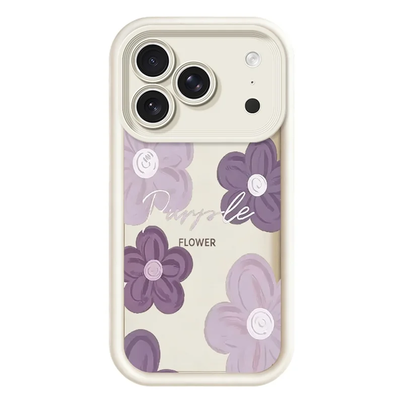 للهاتف iPhone 18 Pro Max / 17 Pro Max غطاء بطباعة زهور وسطح مطاطي من مادة TPU - أبيض