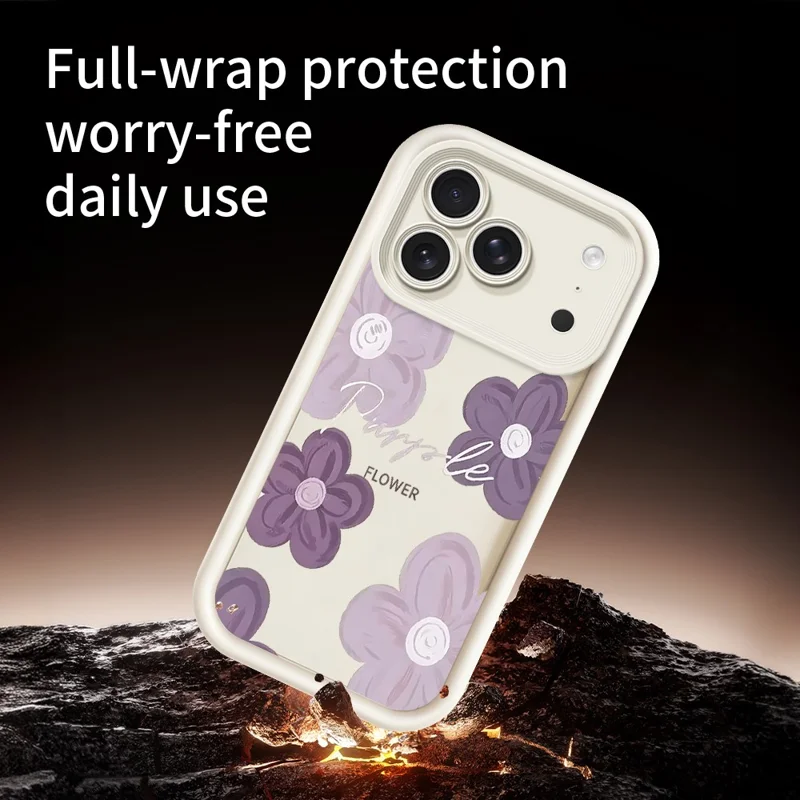 للهاتف iPhone 18 Pro Max / 17 Pro Max غطاء بطباعة زهور وسطح مطاطي من مادة TPU - أبيض