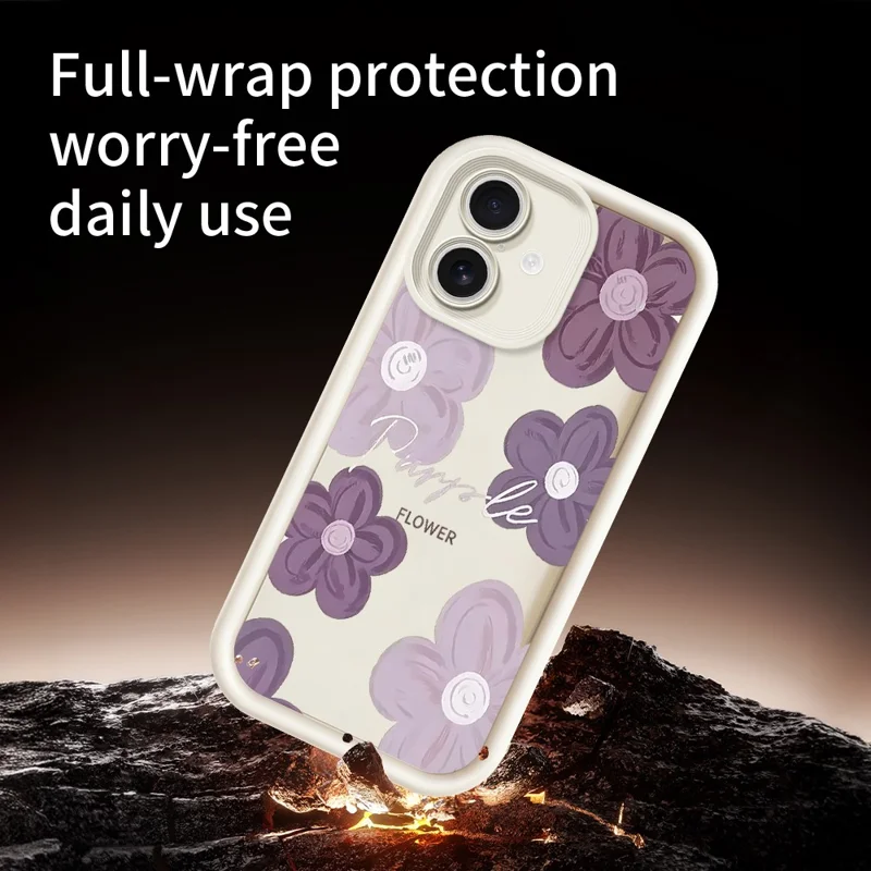 For iPhone 17 Hoesje met Bloemenpatroon Rubberachtig TPU Telefoonhoesje - Wit
