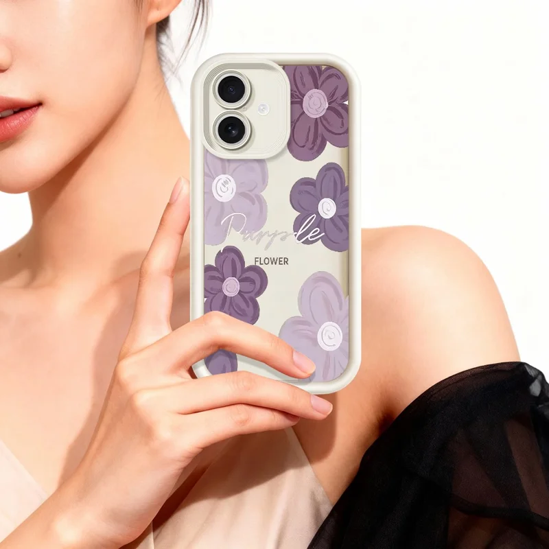 For iPhone 17 Hoesje met Bloemenpatroon Rubberachtig TPU Telefoonhoesje - Wit