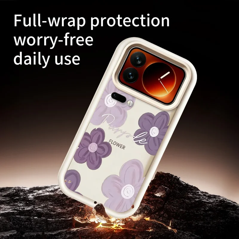 For Xiaomi 17 Pro Max Case Floral Pattern Printing Rubberized TPU Phone Cover - White