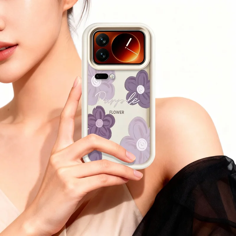 For Xiaomi 17 Pro Max Case Floral Pattern Printing Rubberized TPU Phone Cover - White