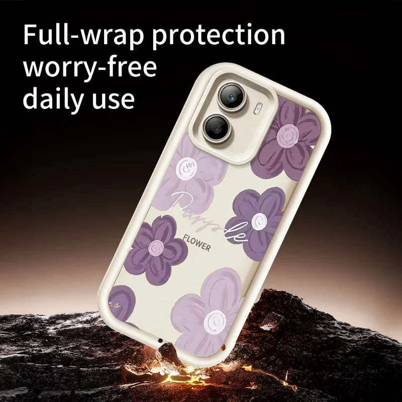 Fluweelzachte TPU-telefoonhoesje met bloemenpatroon voor Xiaomi Poco X7 Pro 5G - Wit