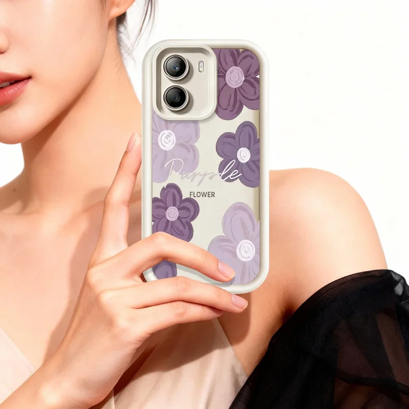 Fluweelzachte TPU-telefoonhoesje met bloemenpatroon voor Xiaomi Poco X7 Pro 5G - Wit