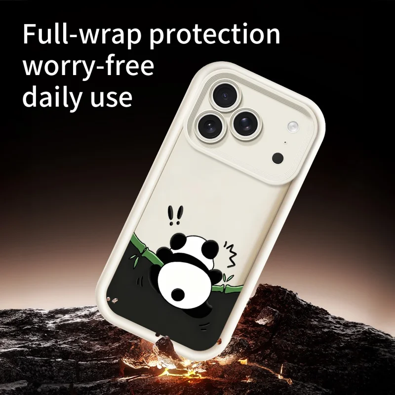 لـ iPhone 18 Pro Max  /  17 Pro Max غطاء هاتف من مادة TPU مزخرف بنمط الباندا مقاوم للانزلاق - أبيض