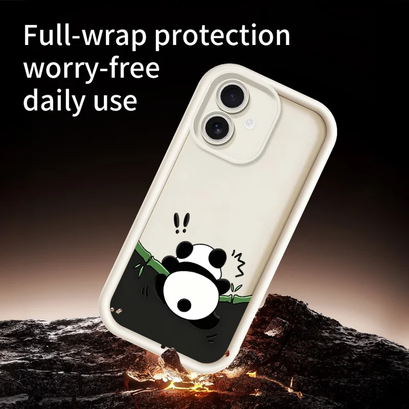 For iPhone 17 TPU Case Rubberized Anti-Slip Panda Pattern Printing Phone Cover - White