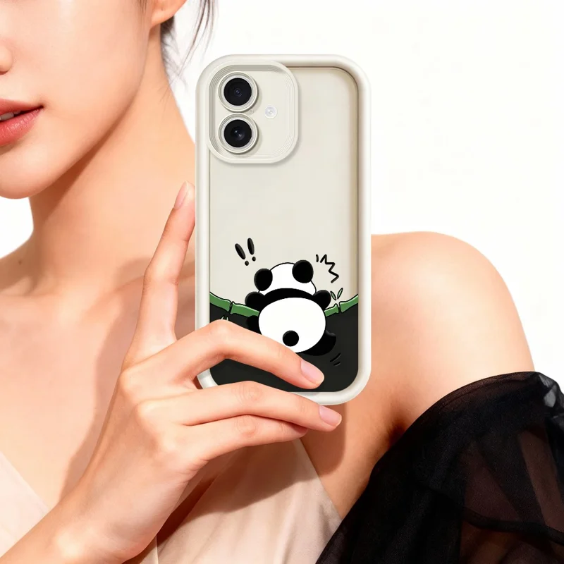 For iPhone 17 TPU Case Rubberized Anti-Slip Panda Pattern Printing Phone Cover - White