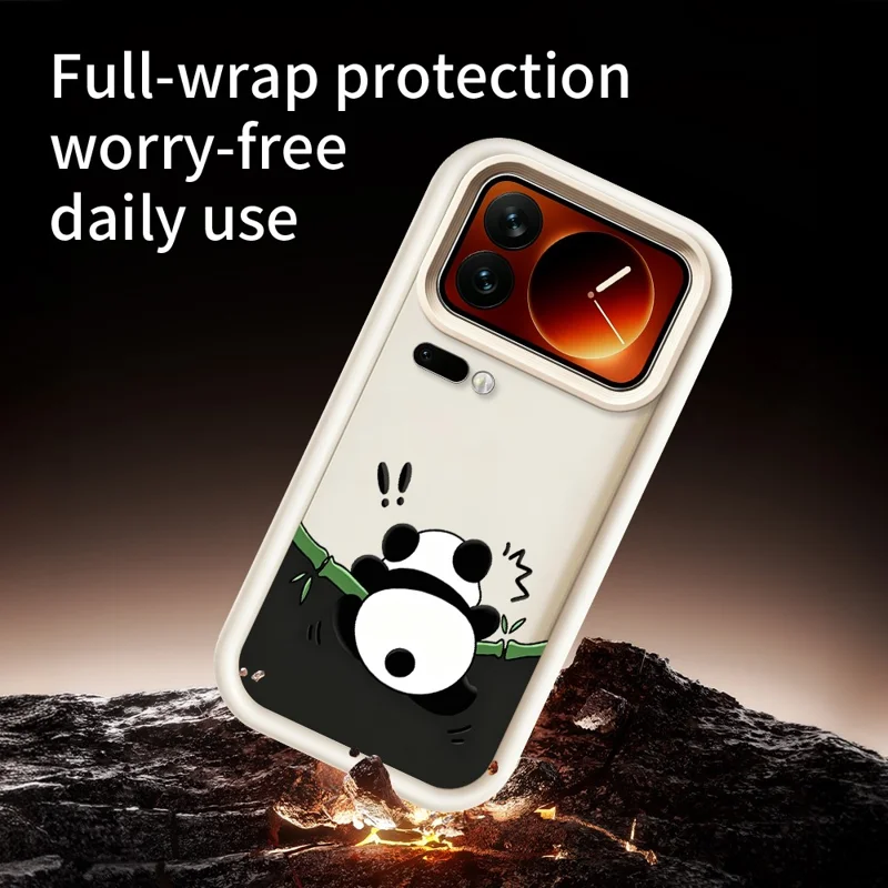 For Xiaomi 17 Pro Max TPU Case Rubberized Anti-Slip Panda Pattern Printing Phone Cover - White