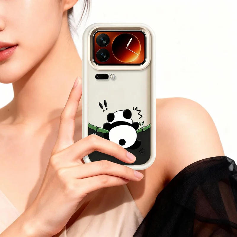 For Xiaomi 17 Pro Max TPU Case Rubberized Anti-Slip Panda Pattern Printing Phone Cover - White