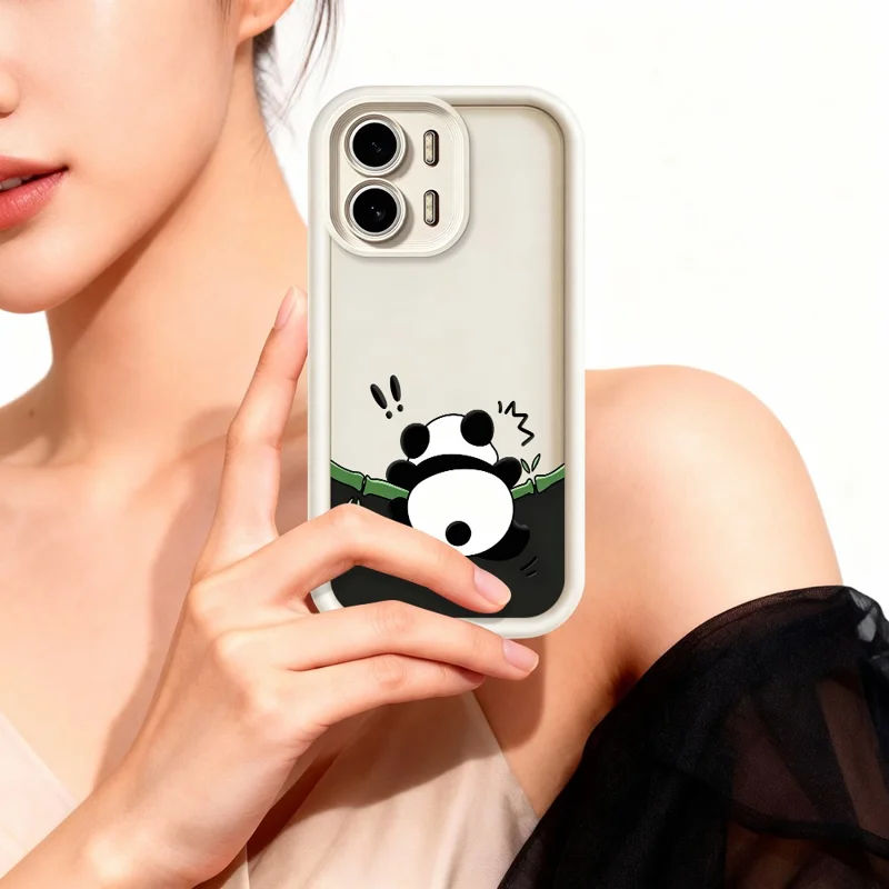 For Oppo A6x 5G  /  A6x 4G TPU Case Rubberized Anti-Slip Panda Pattern Printing Phone Cover - White