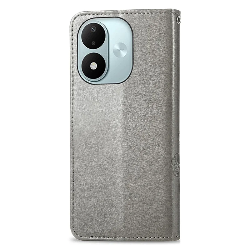 Capa para Xiaomi Redmi Note 17 4G com Vidro Temperado e Filme de Trevo de Quatro Folhas em Couro com Carteira - Cinzento