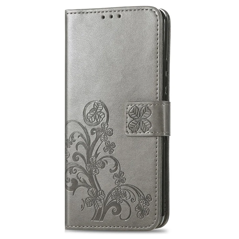 Capa para Xiaomi Redmi Note 17 4G com Vidro Temperado e Filme de Trevo de Quatro Folhas em Couro com Carteira - Cinzento