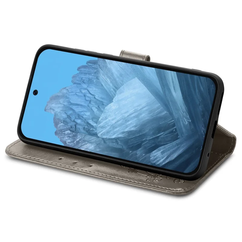 Capa para Xiaomi Redmi Note 17 4G com Vidro Temperado e Filme de Trevo de Quatro Folhas em Couro com Carteira - Cinzento