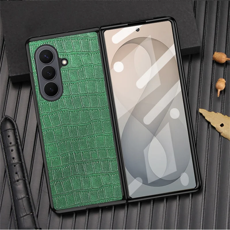 Étui pour Samsung Galaxy Z Fold8 Ultra en similicuir PU + PC, motif crocodile, housse de protection anti-choc - Vert