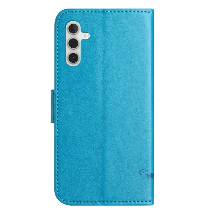 Para Samsung Galaxy A54 5G Carteira Caso de Telefone de Couro PU Estojo Rígido Stand Impresso Padrão de Flor de Borboleta Smartphone Cover - Azul