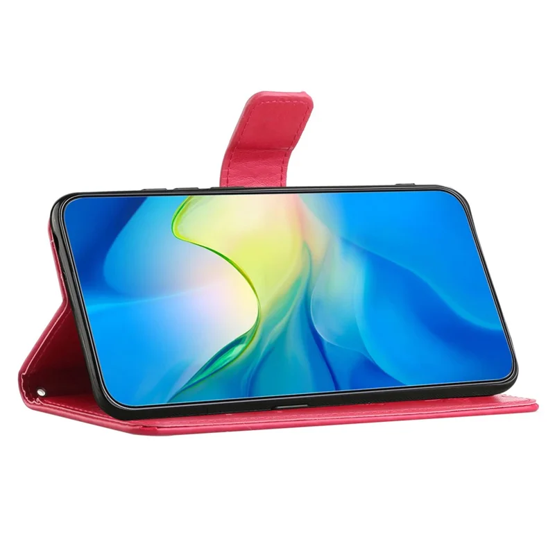 For Samsung Galaxy A54 5G Wallet PU Leather Phone Case Sturdy Stand Imprinted Butterfly Flower Pattern Smartphone Cover - Red