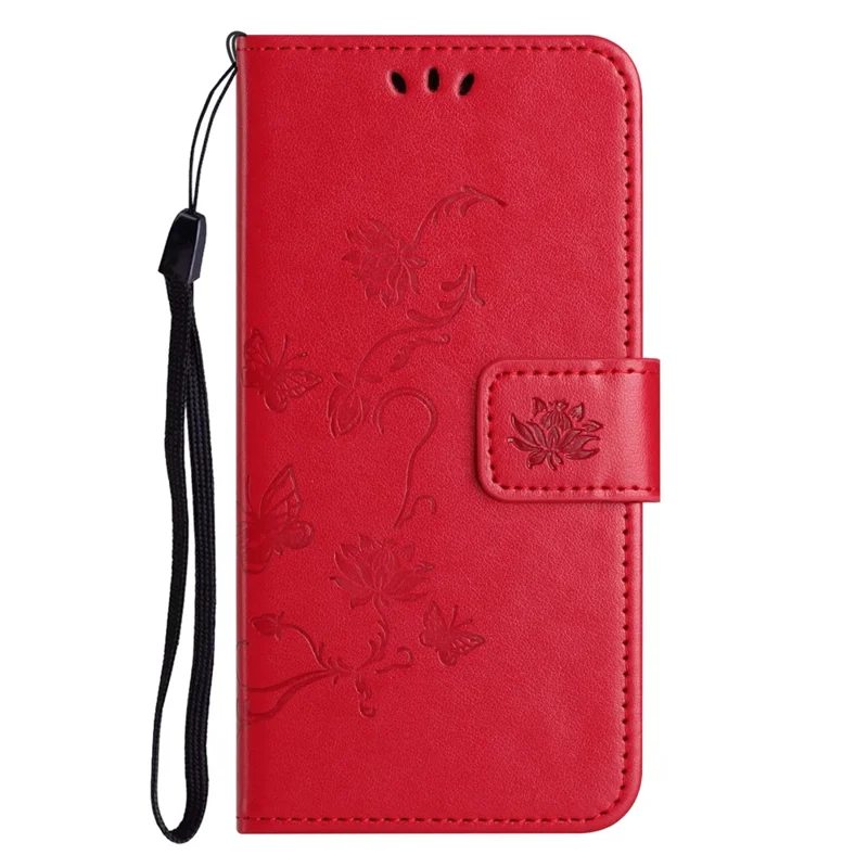 For Samsung Galaxy A54 5G Wallet PU Leather Phone Case Sturdy Stand Imprinted Butterfly Flower Pattern Smartphone Cover - Red