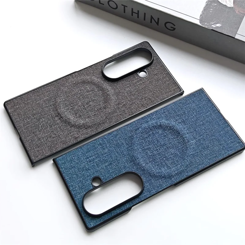 For Samsung Galaxy Z Fold8 Ultra Magnetic Case Cloth Texture PU Leather + PC Shockproof Folding Phone Cover - Cyan