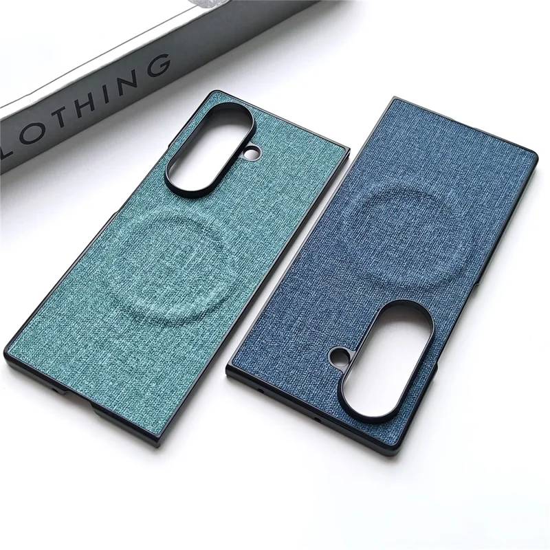 For Samsung Galaxy Z Fold8 Ultra Magnetic Case Cloth Texture PU Leather + PC Shockproof Folding Phone Cover - Cyan