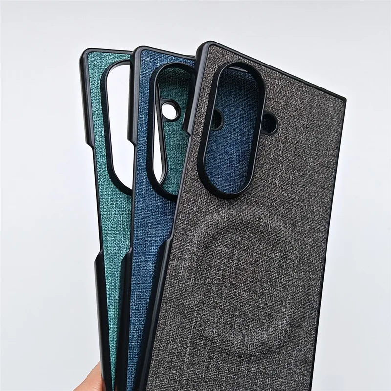 For Samsung Galaxy Z Fold8 Ultra Magnetic Case Cloth Texture PU Leather + PC Shockproof Folding Phone Cover - Cyan