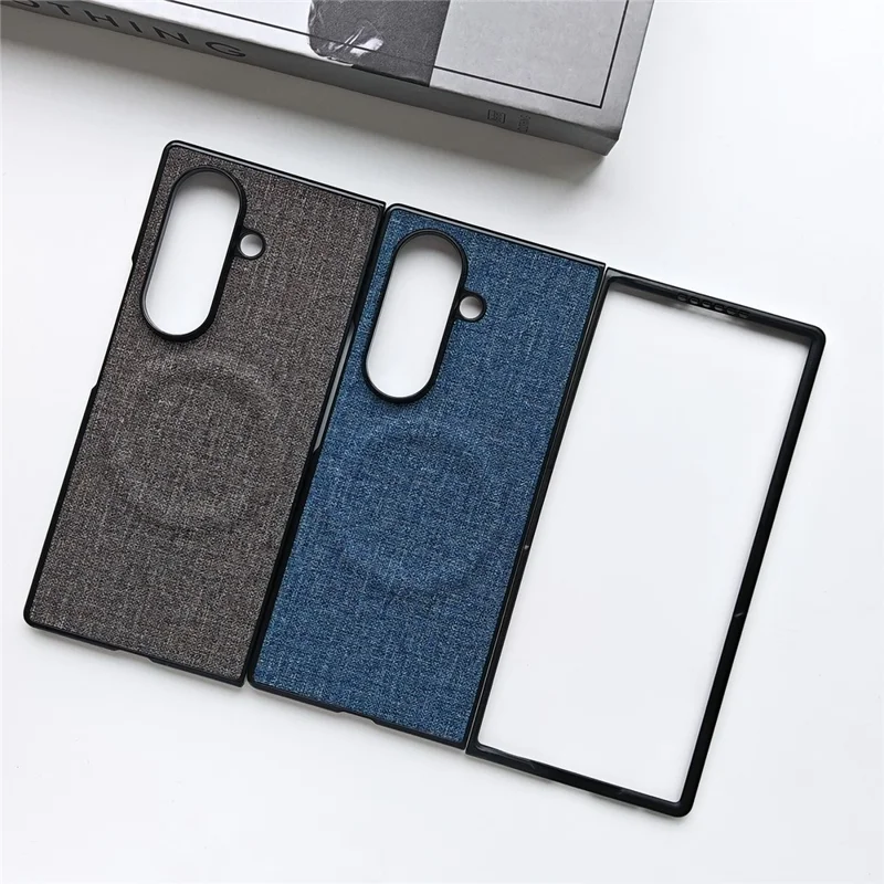 For Samsung Galaxy Z Fold8 Ultra Magnetic Case Cloth Texture PU Leather + PC Shockproof Folding Phone Cover - Cyan