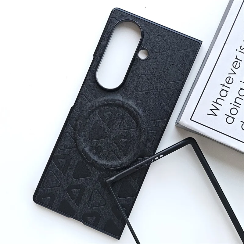 For Samsung Galaxy Z Fold8 Ultra Magnetic Case med præget trekantmønster i PU-læder + PC-foldetelefonbeskytning - Sort