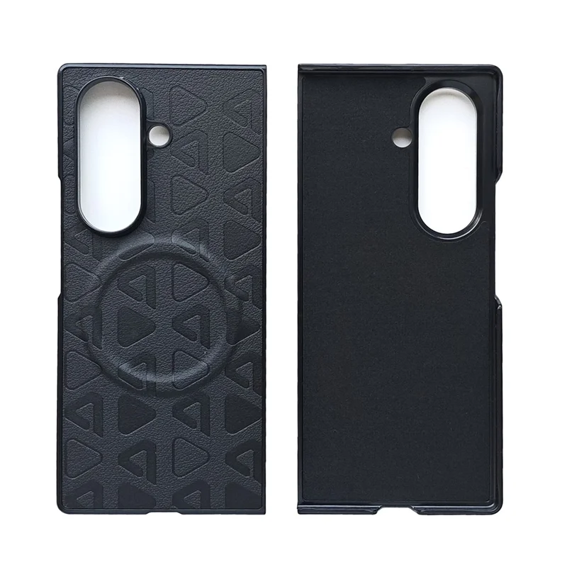 For Samsung Galaxy Z Fold8 Ultra Magnetic Case med præget trekantmønster i PU-læder + PC-foldetelefonbeskytning - Sort