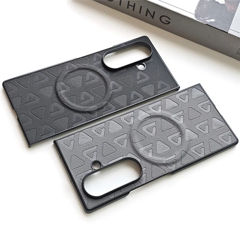 For Samsung Galaxy Z Fold8 Ultra Magnetic Case med præget trekantmønster i PU-læder + PC-foldetelefonbeskytning - Sort
