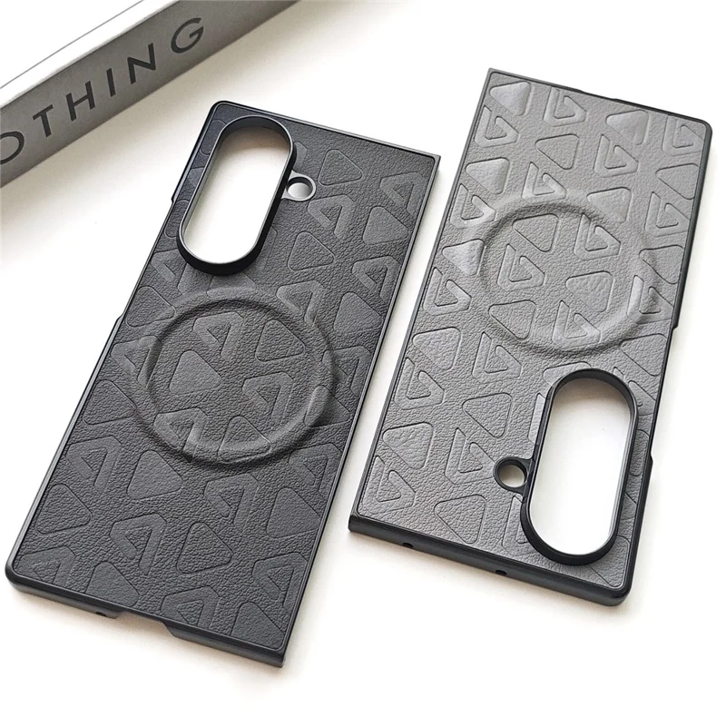 For Samsung Galaxy Z Fold8 Ultra Magnetic Case med præget trekantmønster i PU-læder + PC-foldetelefonbeskytning - Sort