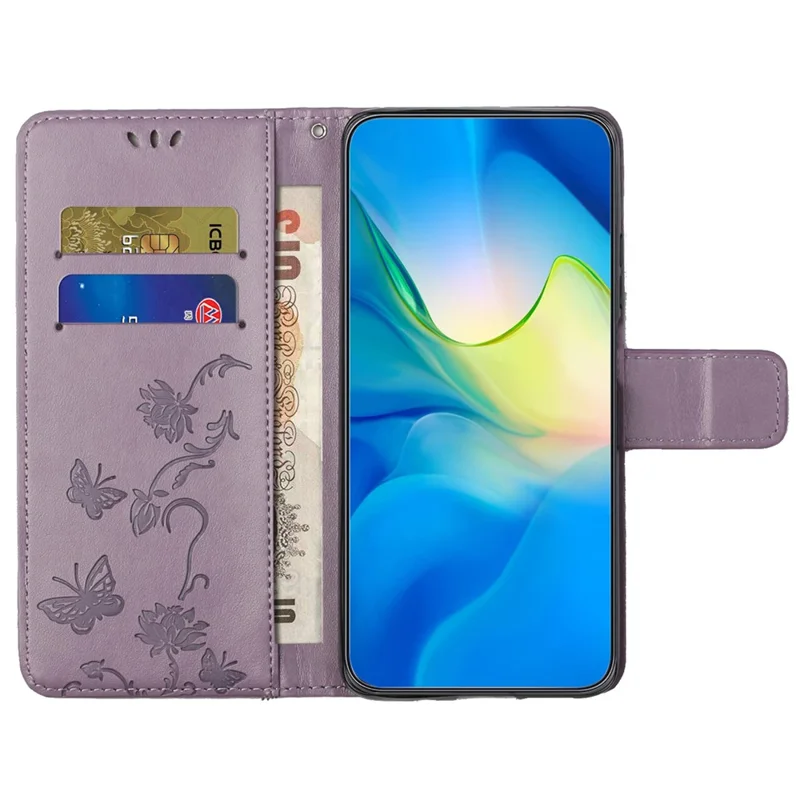 For Samsung Galaxy A34 5G Imprinted Butterfly Flower Pattern PU Leather Flip Cover Magnetic Closure Stand Wallet Folio Phone Case with Strap - Purple