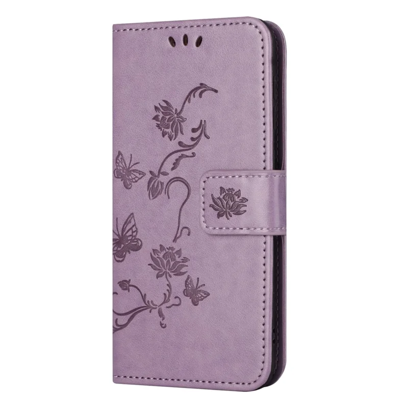 For Samsung Galaxy A34 5G Imprinted Butterfly Flower Pattern PU Leather Flip Cover Magnetic Closure Stand Wallet Folio Phone Case with Strap - Purple