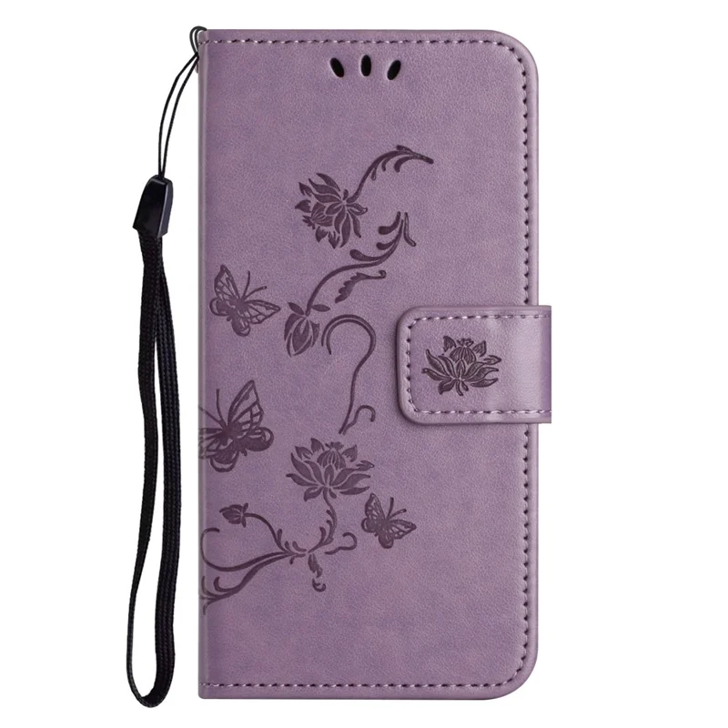 For Samsung Galaxy A34 5G Imprinted Butterfly Flower Pattern PU Leather Flip Cover Magnetic Closure Stand Wallet Folio Phone Case with Strap - Purple