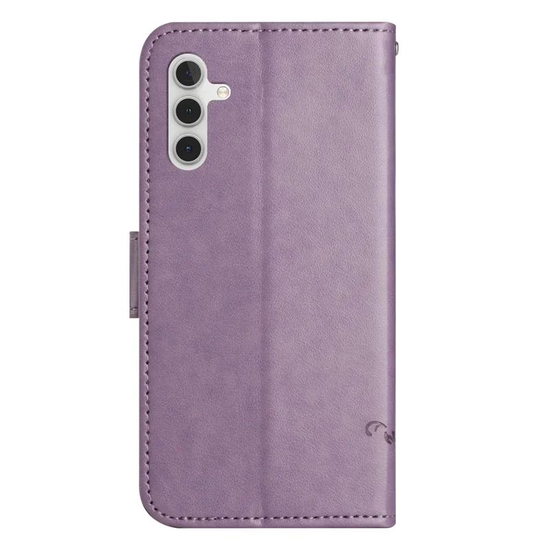 For Samsung Galaxy A34 5G Imprinted Butterfly Flower Pattern PU Leather Flip Cover Magnetic Closure Stand Wallet Folio Phone Case with Strap - Purple