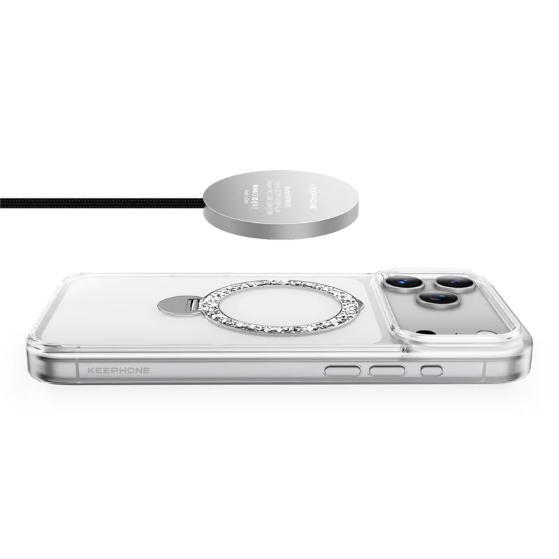 KEEPHONE SHINERING Series for iPhone 18 Pro Max / 17 Pro Max Case Magnetic Kickstand TPU + PC Shockproof Phone Cover - Transparent