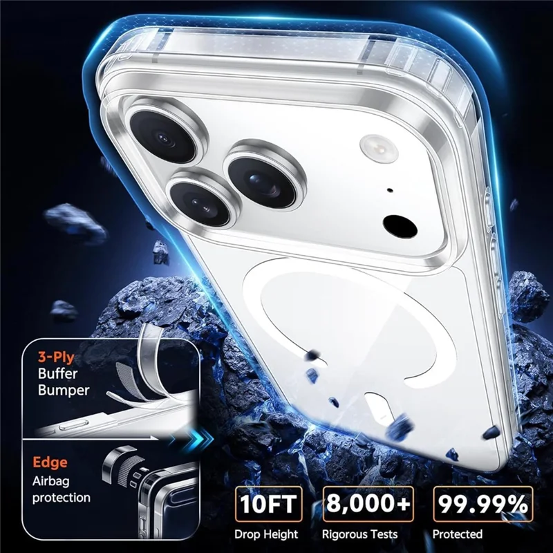 For iPhone 18 Pro Max Magnetic Case TPU + PC Clear Phone Cover with High Aluminium-silicon Glass Screen Protector + Lens Protector + Card Holder - Transparent - 3