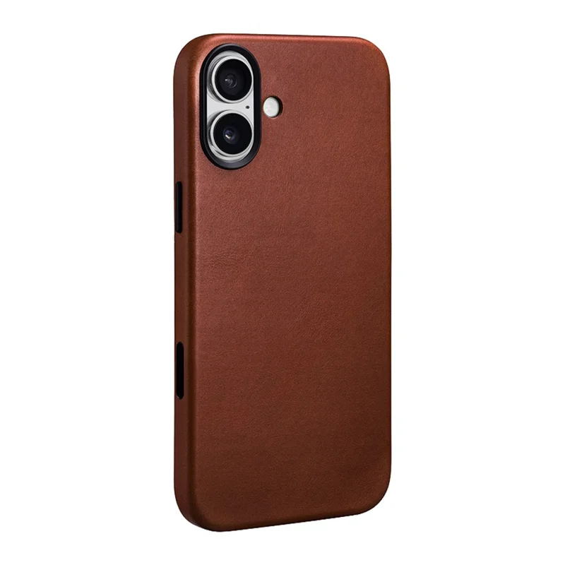 ICARER for iPhone 17 Magnetic Case Full Wrapped Waxy Genuine Cow Leather + PC Protective Cover - Brown