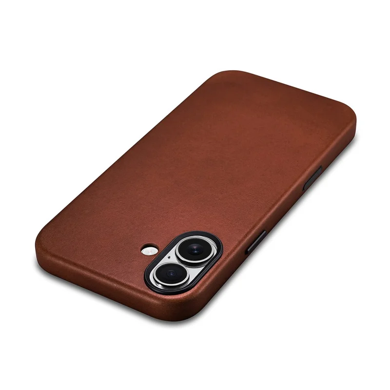 ICARER for iPhone 17 Magnetic Case Full Wrapped Waxy Genuine Cow Leather + PC Protective Cover - Brown
