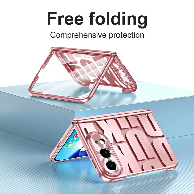 For iPhone Duo Case Electroplating PC Phone Cover with Tempered Glass Film - Rose Gold