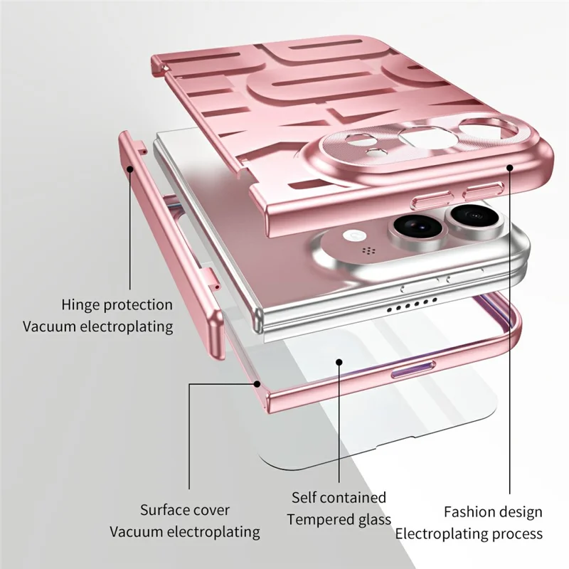 For iPhone Duo Case Electroplating PC Phone Cover with Tempered Glass Film - Rose Gold
