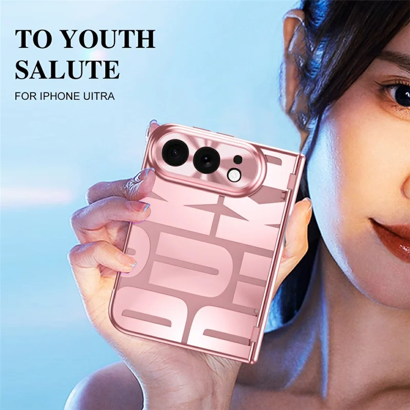 For iPhone Duo Case Electroplating PC Phone Cover with Tempered Glass Film - Rose Gold