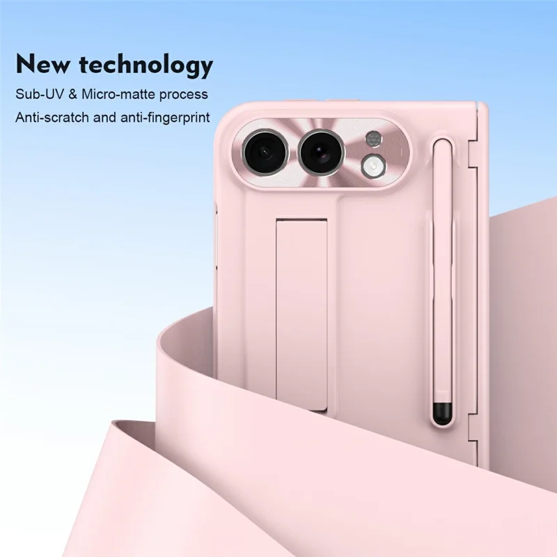 För iPhone Fold Skal Med Fällbar Ställare PC Mobilt Skal Med Skärmskydd Och Pekpenna - Rosa