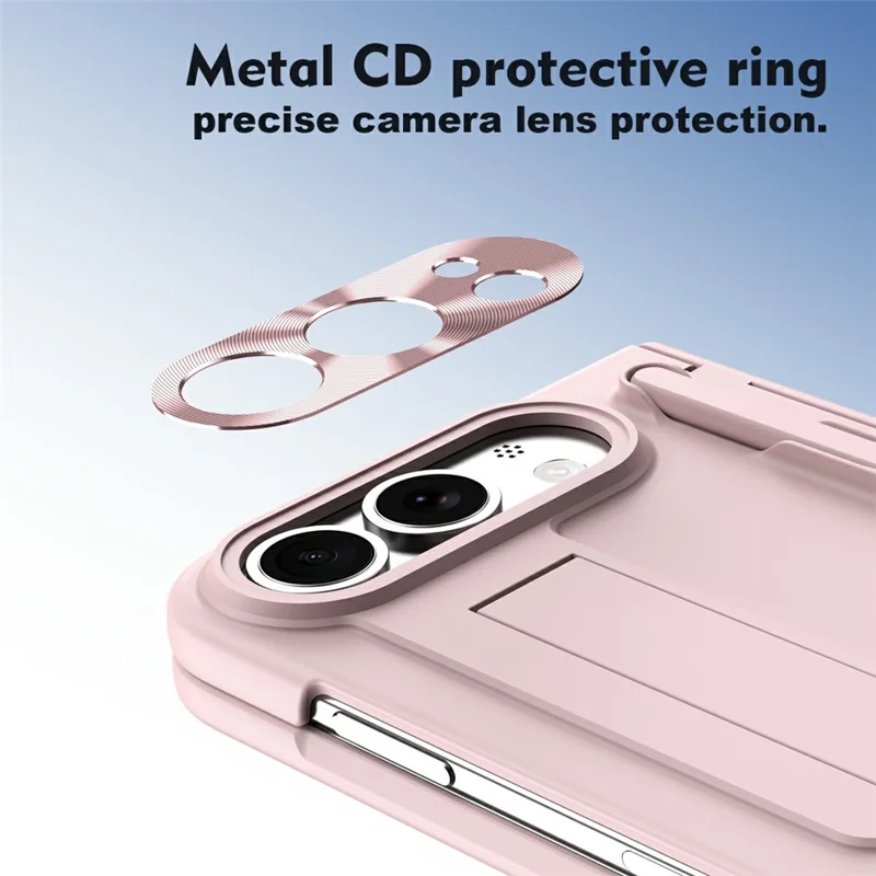 För iPhone Fold Skal Med Fällbar Ställare PC Mobilt Skal Med Skärmskydd Och Pekpenna - Rosa
