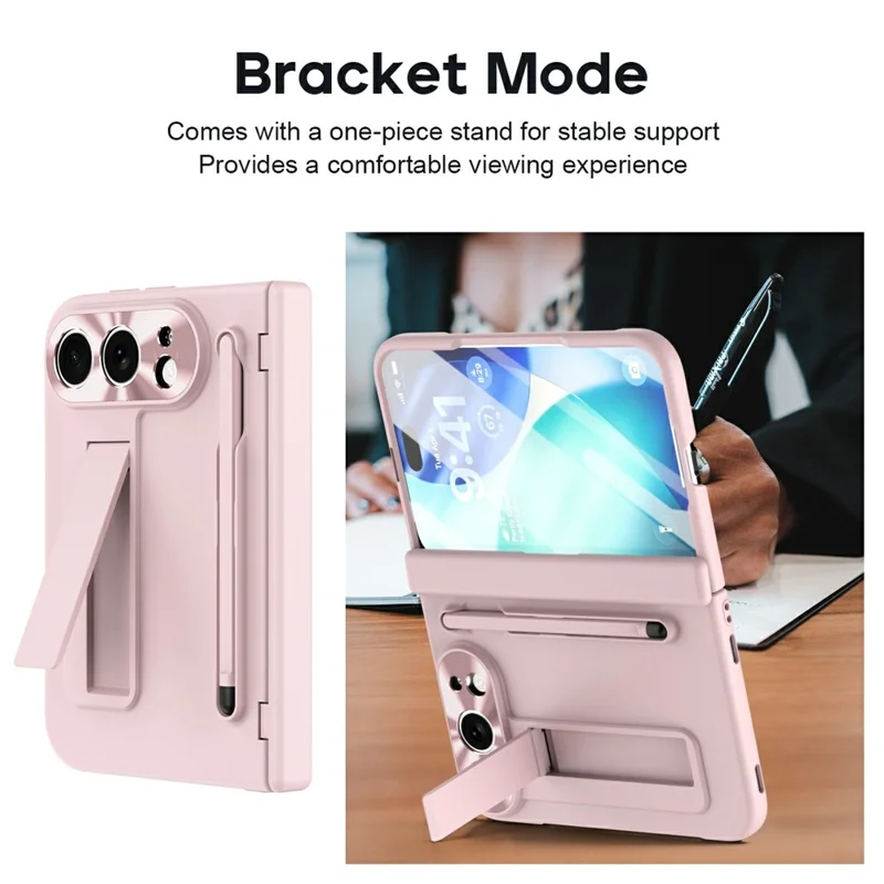 För iPhone Fold Skal Med Fällbar Ställare PC Mobilt Skal Med Skärmskydd Och Pekpenna - Rosa