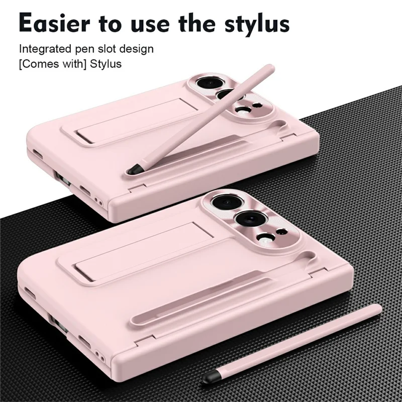 För iPhone Fold Skal Med Fällbar Ställare PC Mobilt Skal Med Skärmskydd Och Pekpenna - Rosa