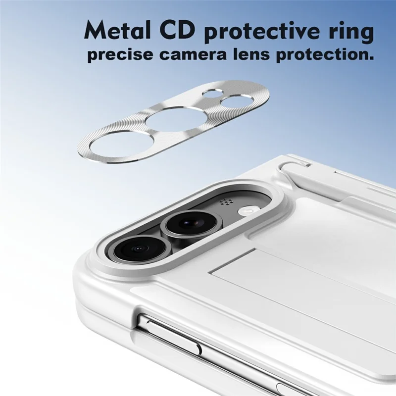 For iPhone Duo Case Kickstand Hinge PC Phone Cover with Tempered Glass Film, Stylus - White
