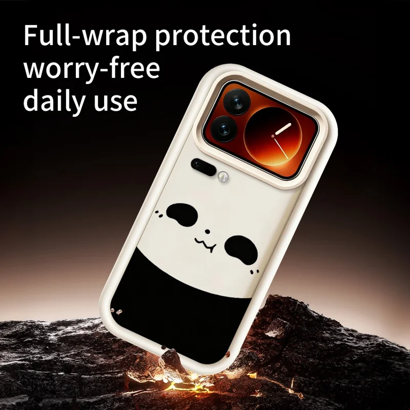 For Xiaomi 17 Pro Max Case Panda Pattern TPU Rubberized Anti-Slip Phone Back Cover - White