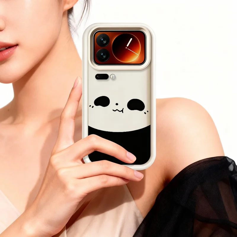 For Xiaomi 17 Pro Max Case Panda Pattern TPU Rubberized Anti-Slip Phone Back Cover - White
