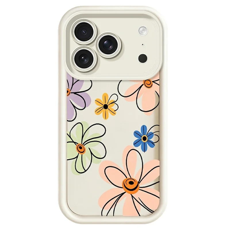 لـ iPhone 18 Pro Max / 17 Pro Max غطاء TPU بنمط زهري مرسوم يدويًا - أبيض
